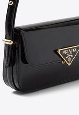 Logo Plaque Patent Leather Shoulder Bag