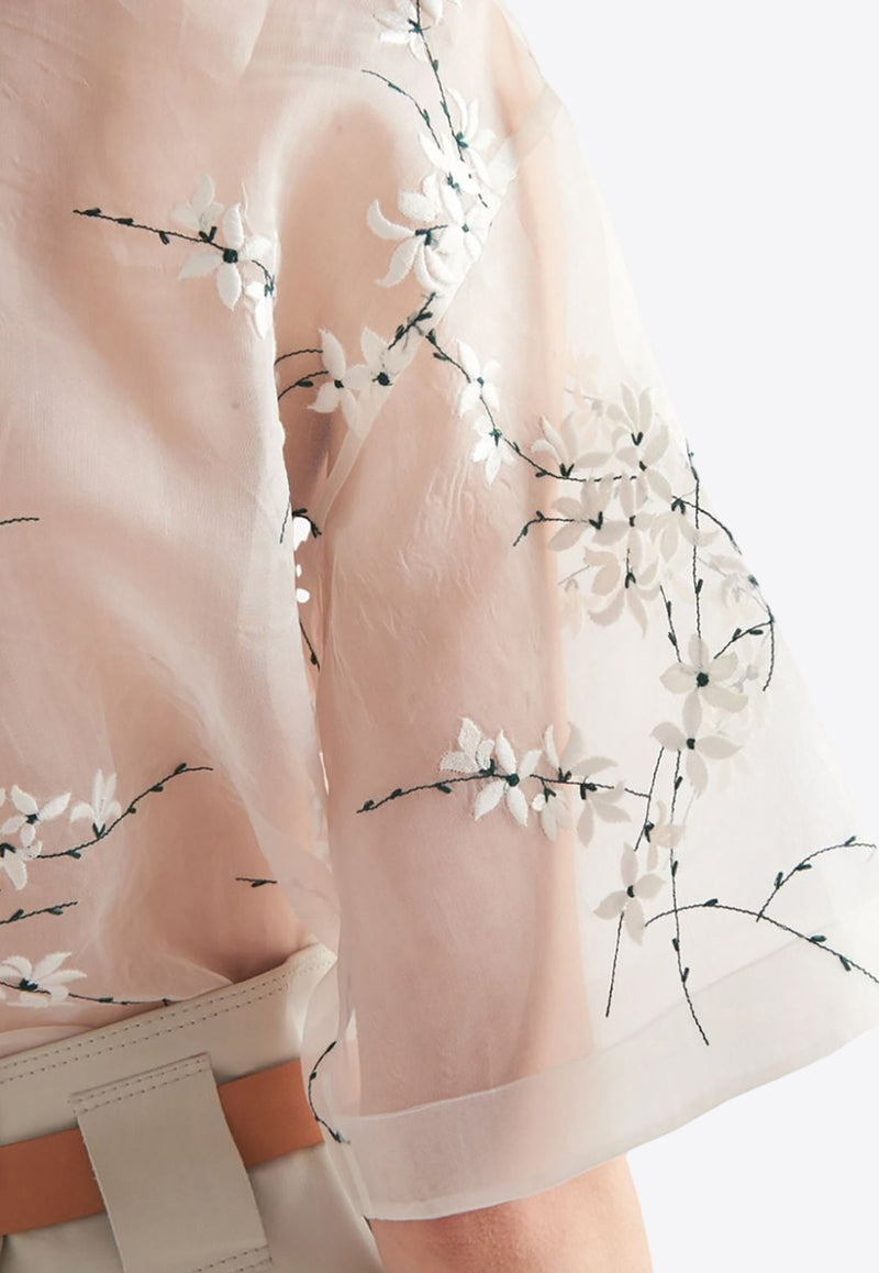 Floral Embroidered Sheer Shirt