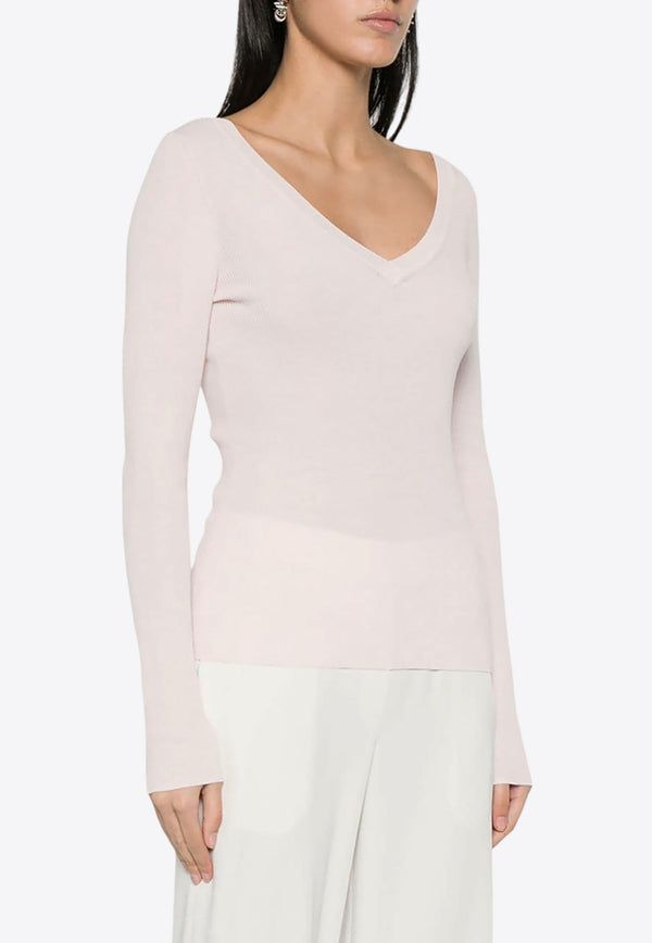 V-neck Ribbed Knit Sweater