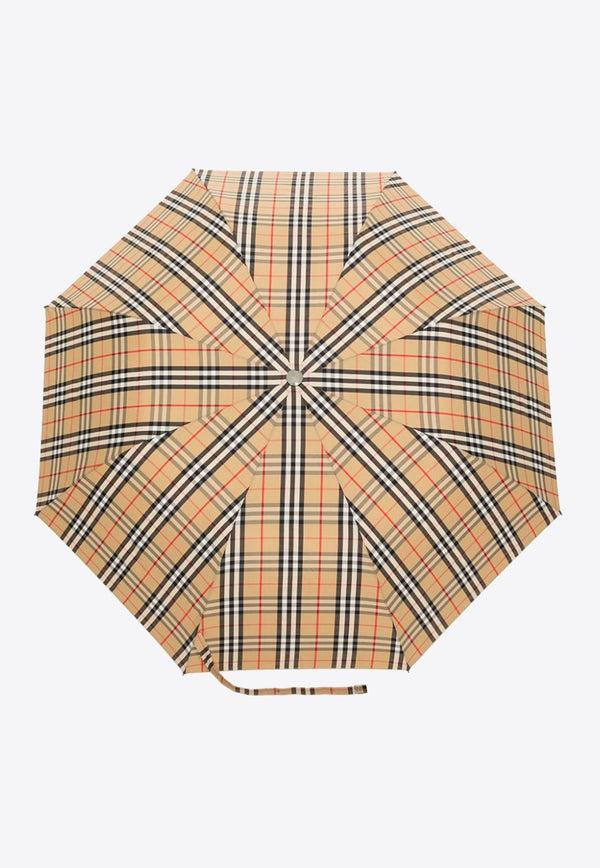 Vintage Check-Pattern Folded Umbrella