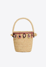 Paisley Appliqué Raffia Bucket Bag