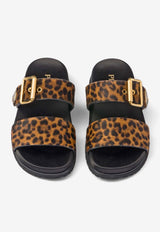 Triangle Logo Leopard Print Flat Sandals