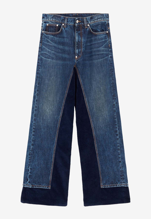 Corduroy-Paneled Jeans
