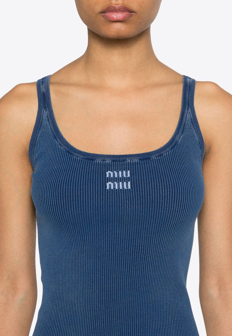 Logo Embroidered Rib Knit Tank Top