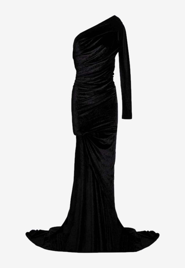 Asymmetric Draped Velvet Gown