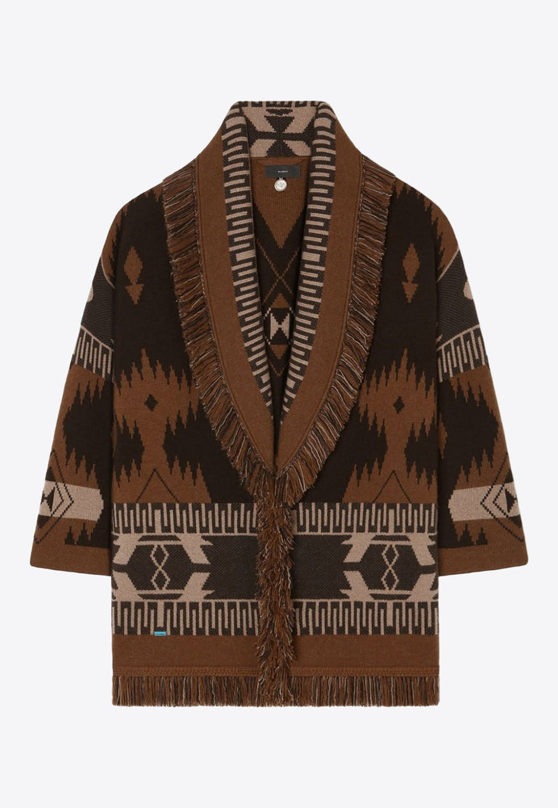 Jacquard Cashmere Fringed Cardigan