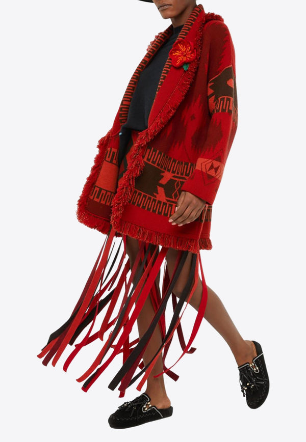 Jacquard Cashmere Fringed Cardigan