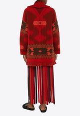 Jacquard Cashmere Fringed Cardigan