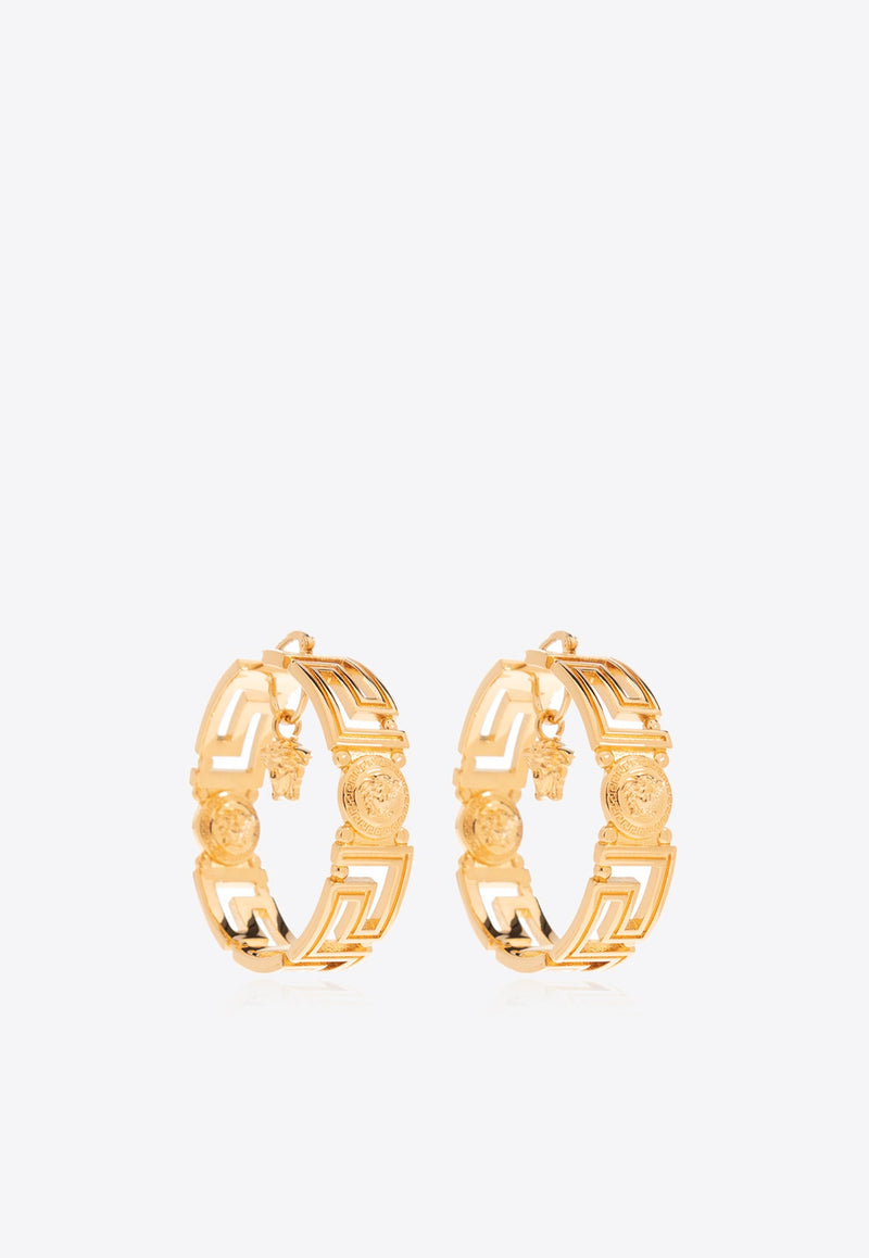 Greca Medusa Head Hoop Earrings