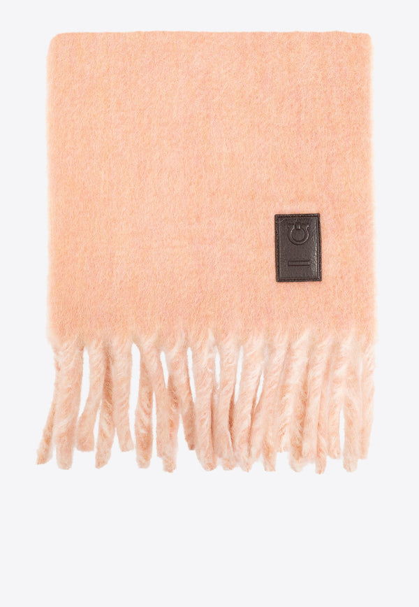 Logo Patch Fringed Wool Scarf