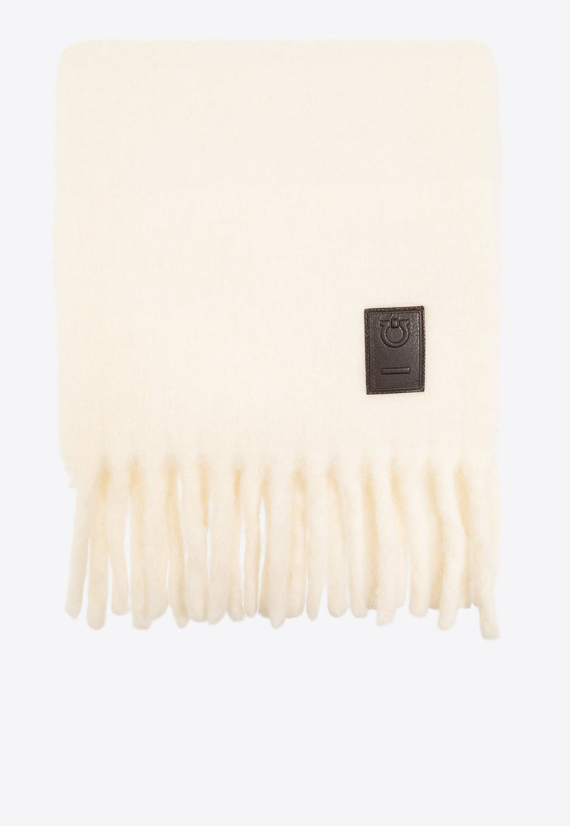 Logo Patch Fringed Wool Scarf