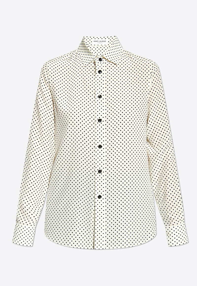 Polka Dot Print Long-Sleeved Silk Shirt