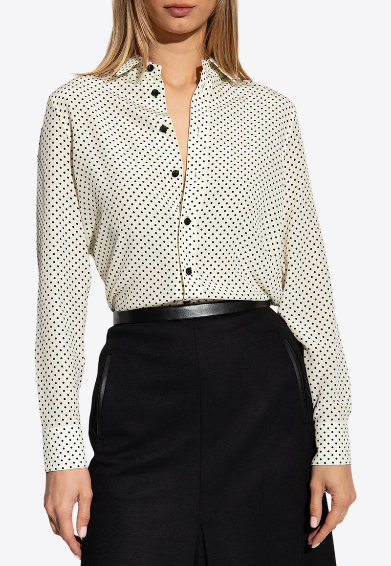 Polka Dot Print Long-Sleeved Silk Shirt