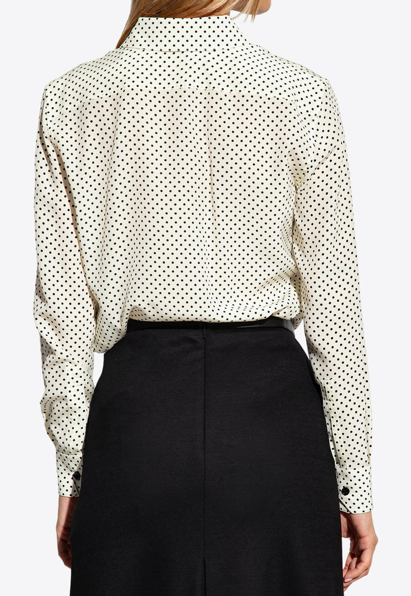 Polka Dot Print Long-Sleeved Silk Shirt