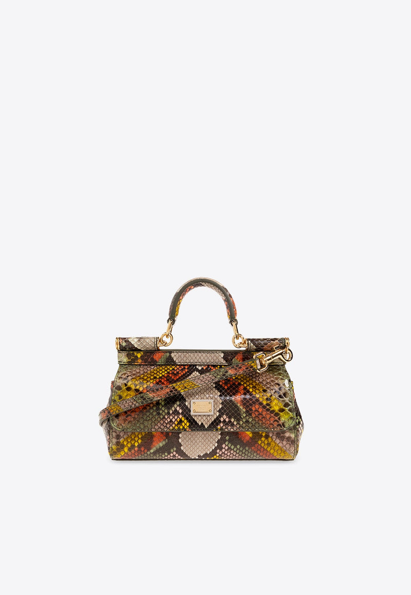 Small Sicily Top Handle Bag in Python Skin Leather