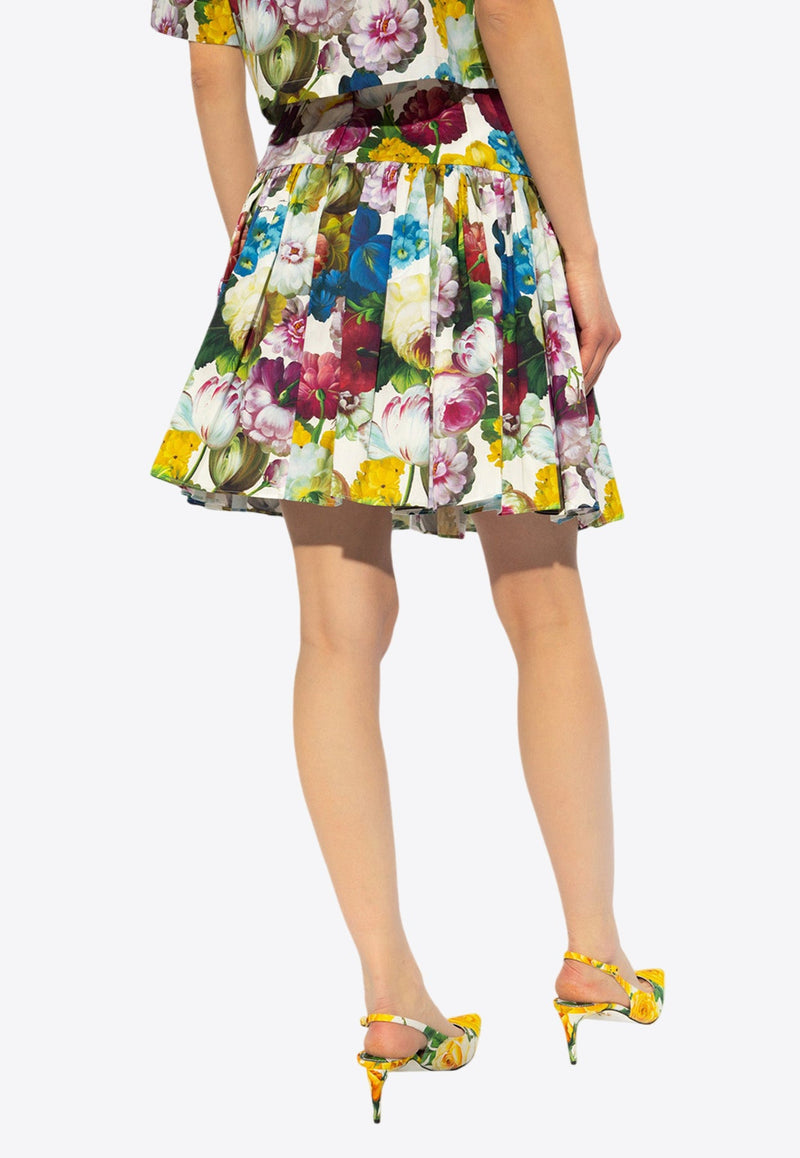 Floral Print Pleated Mini Skirt