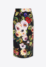 Floral Print Midi Pencil Skirt