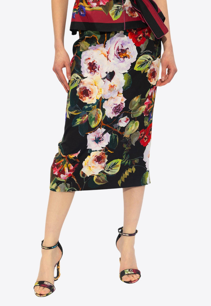 Floral Print Midi Pencil Skirt