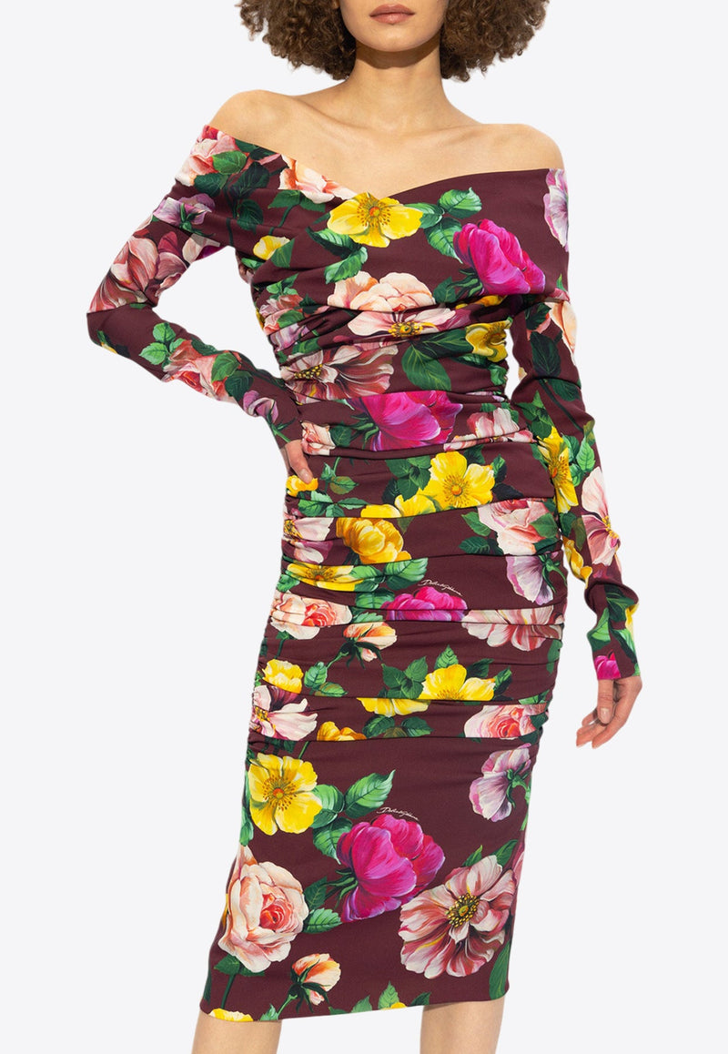 Off-Shoulder Floral Midi Dress