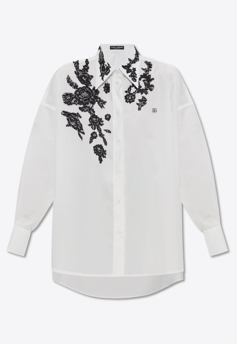 Floral Lace Applique Long-Sleeved Shirt