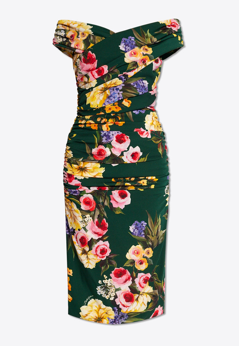 Floral Print Off-Shoulder Midi Dress