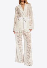 Floral Lace Semi-Sheer Flared Pants