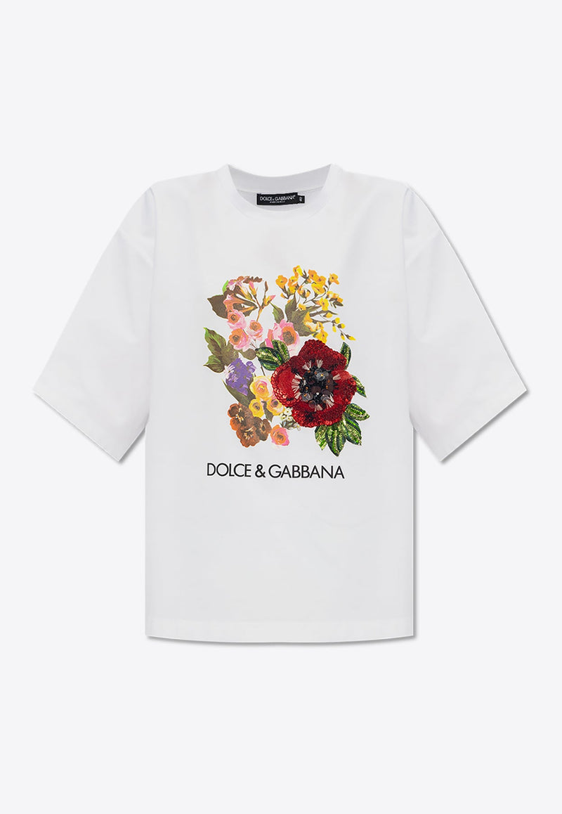 Floral Print Crewneck T-shirt