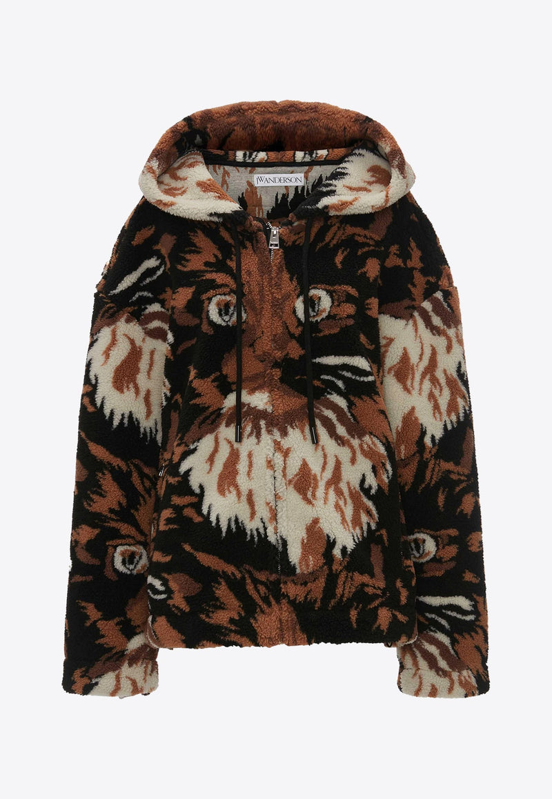 Graphic Print Faux-Fur Jacket