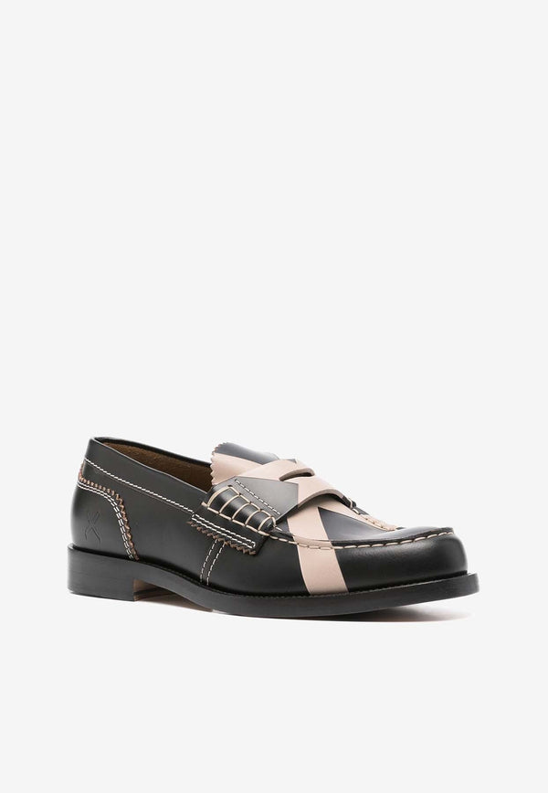 Cross-Print Calf Leather Loafers