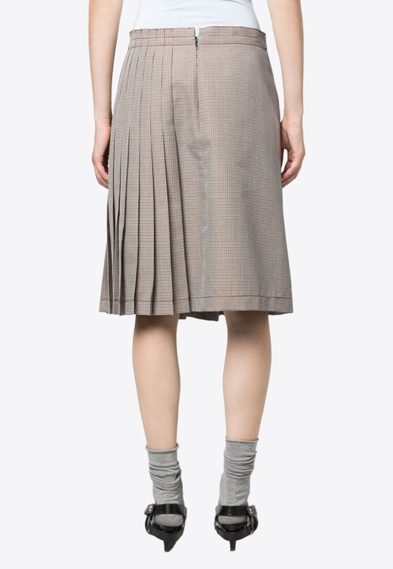 Check Pattern Pleated Midi Skirt