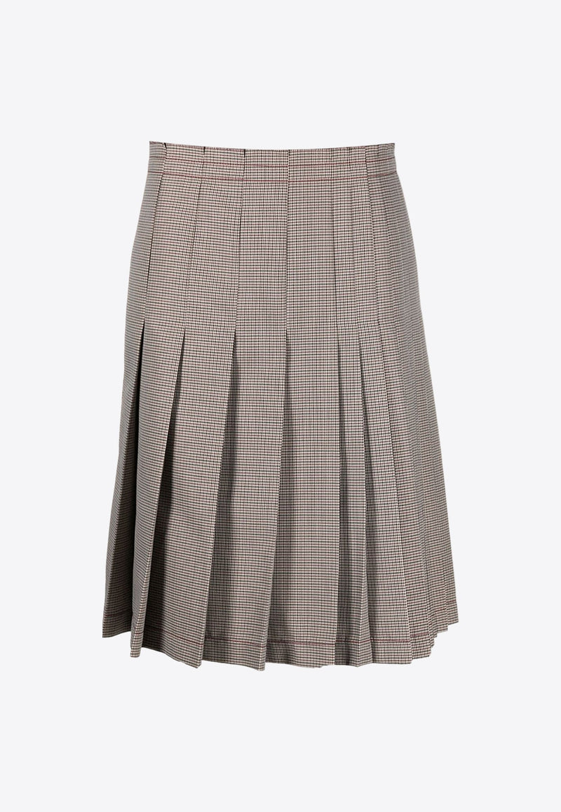 Check Pattern Pleated Midi Skirt