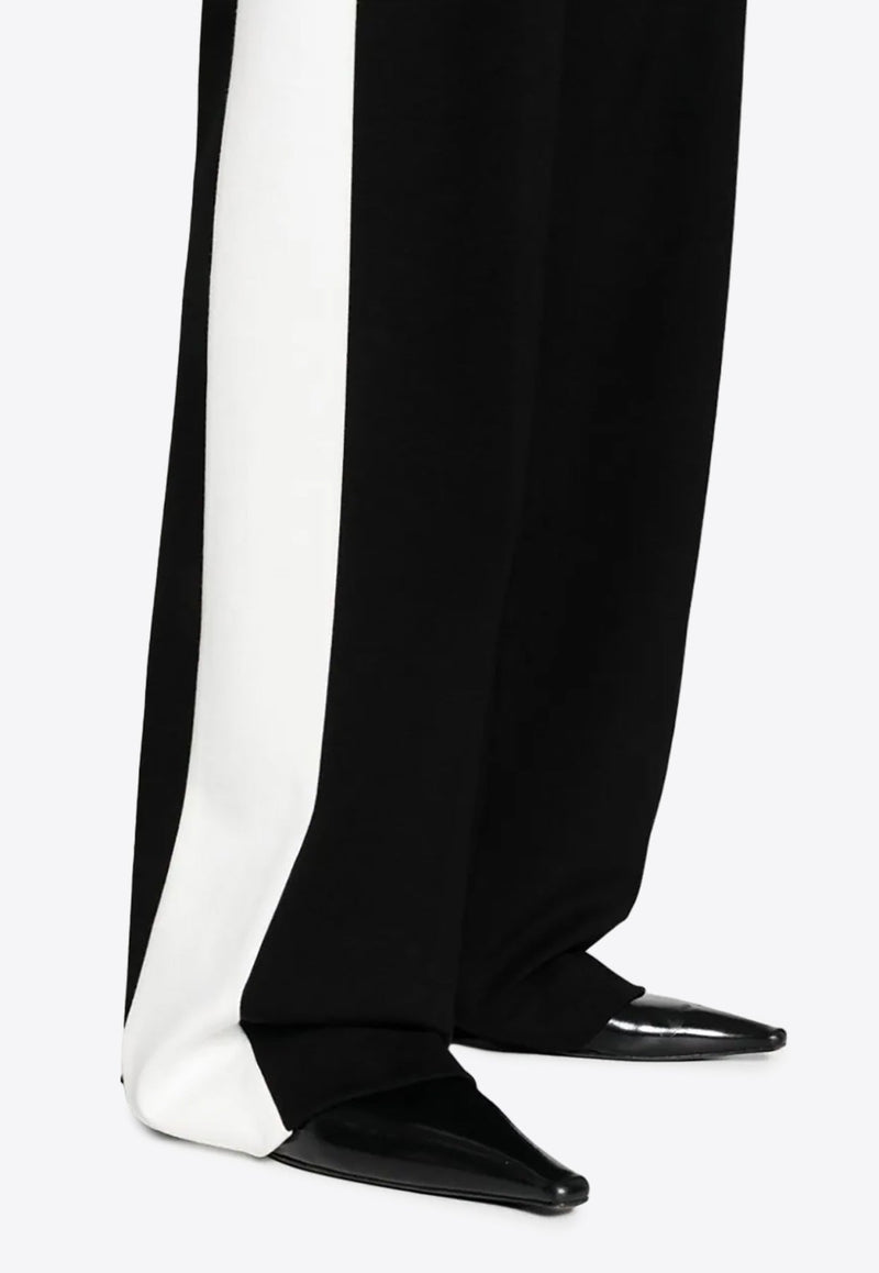 Contrasting-Trim Wide-Leg Pants