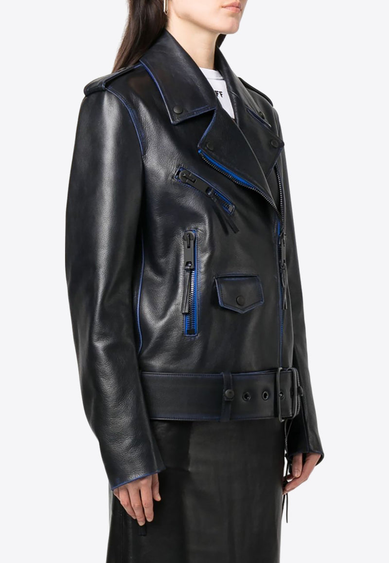 Contrast-Trim Leather Jacket