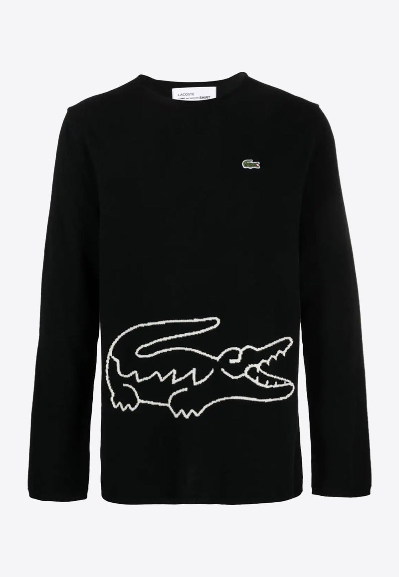 X Lacoste Intarsia Knit Logo Wool Sweater