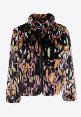 Abstract Print Brushed-Effect Jacket