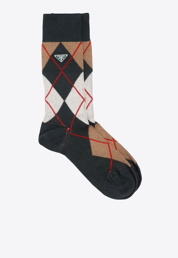 Argyle Check Ribbed Socks