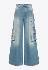 Wide-Leg Faded Cargo Jeans