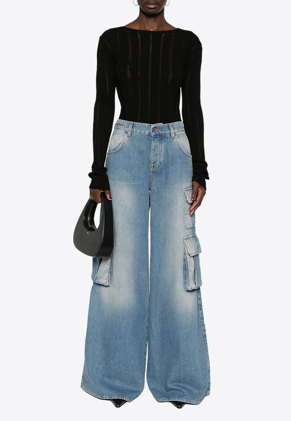 Wide-Leg Faded Cargo Jeans