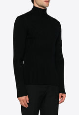 High-Neck Ribbed Wool Sweater