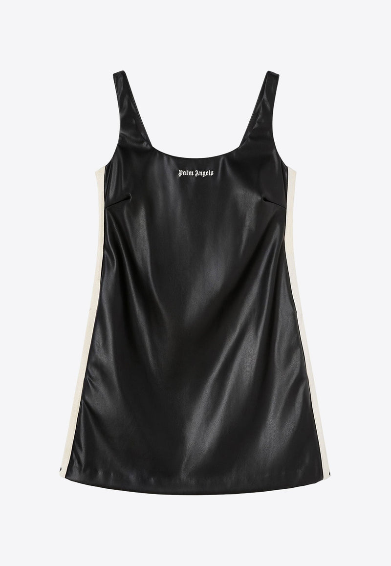 Leather-Effect Logo Mini Dress