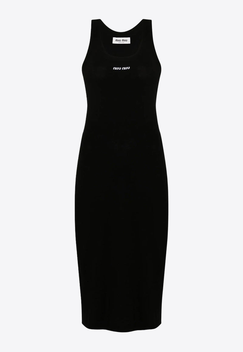 Logo Embroidered Sleeveless Midi Dress