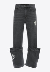 Logo Patch Distressed Bucket Jeans