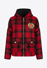 Logo Patch Tartan Check Padded Jacket