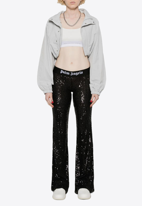 Logo Waistband Sequined Flared Pants