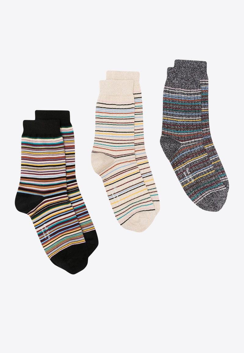 Striped Ribbed Socks - Set of 3