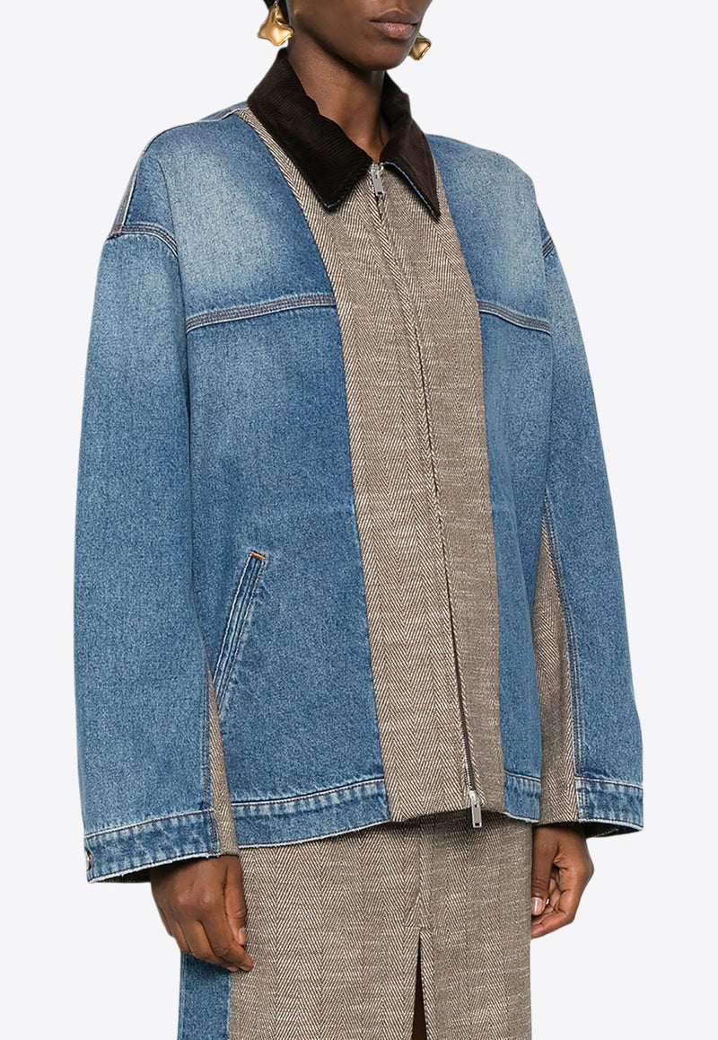 Tweed Paneled Denim Jacket