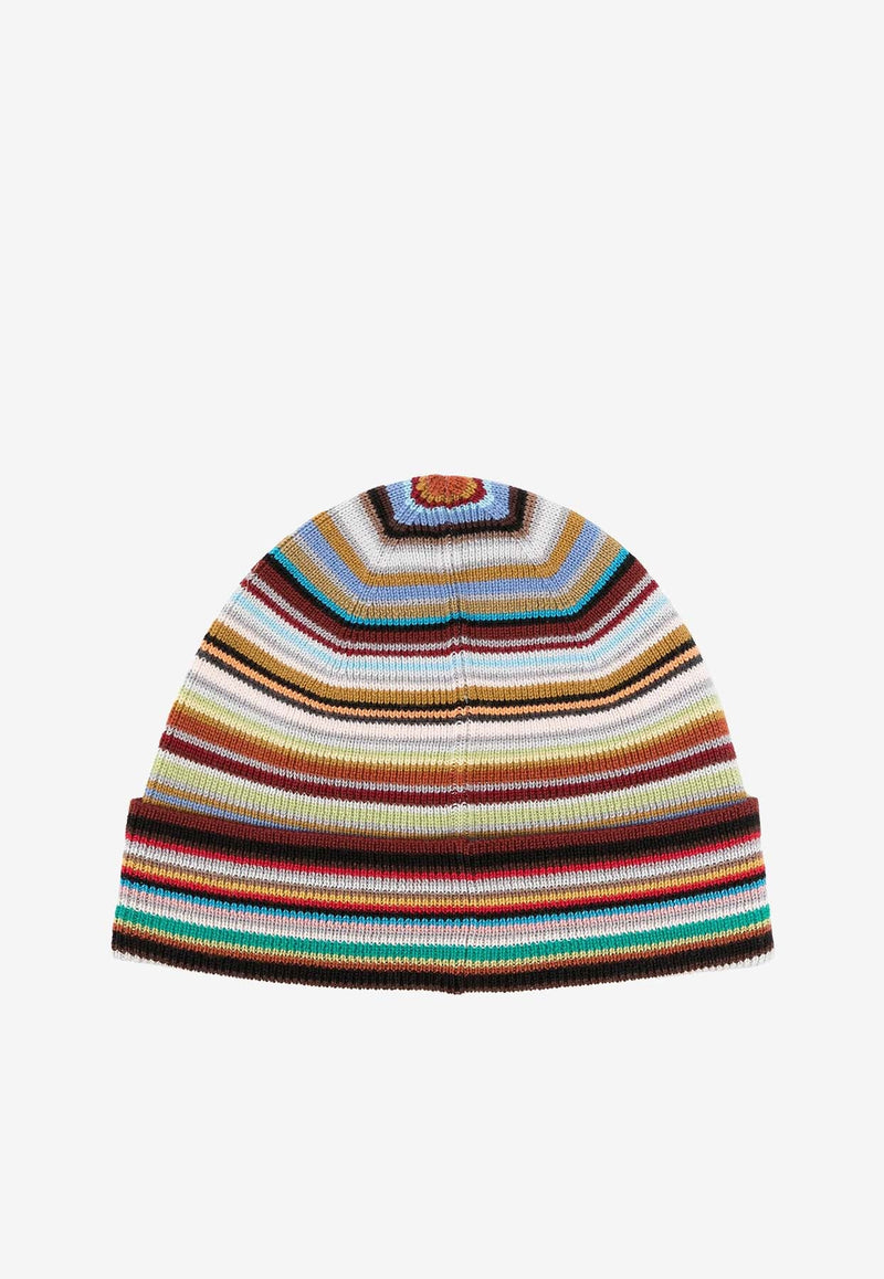 Intarsia Knit Striped Beanie