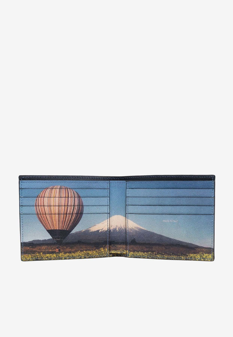 Stripe Balloon Mount Fuji Leather Bi-Fold Wallet