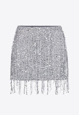 Sequin Embellished Fringed Mini Skirt