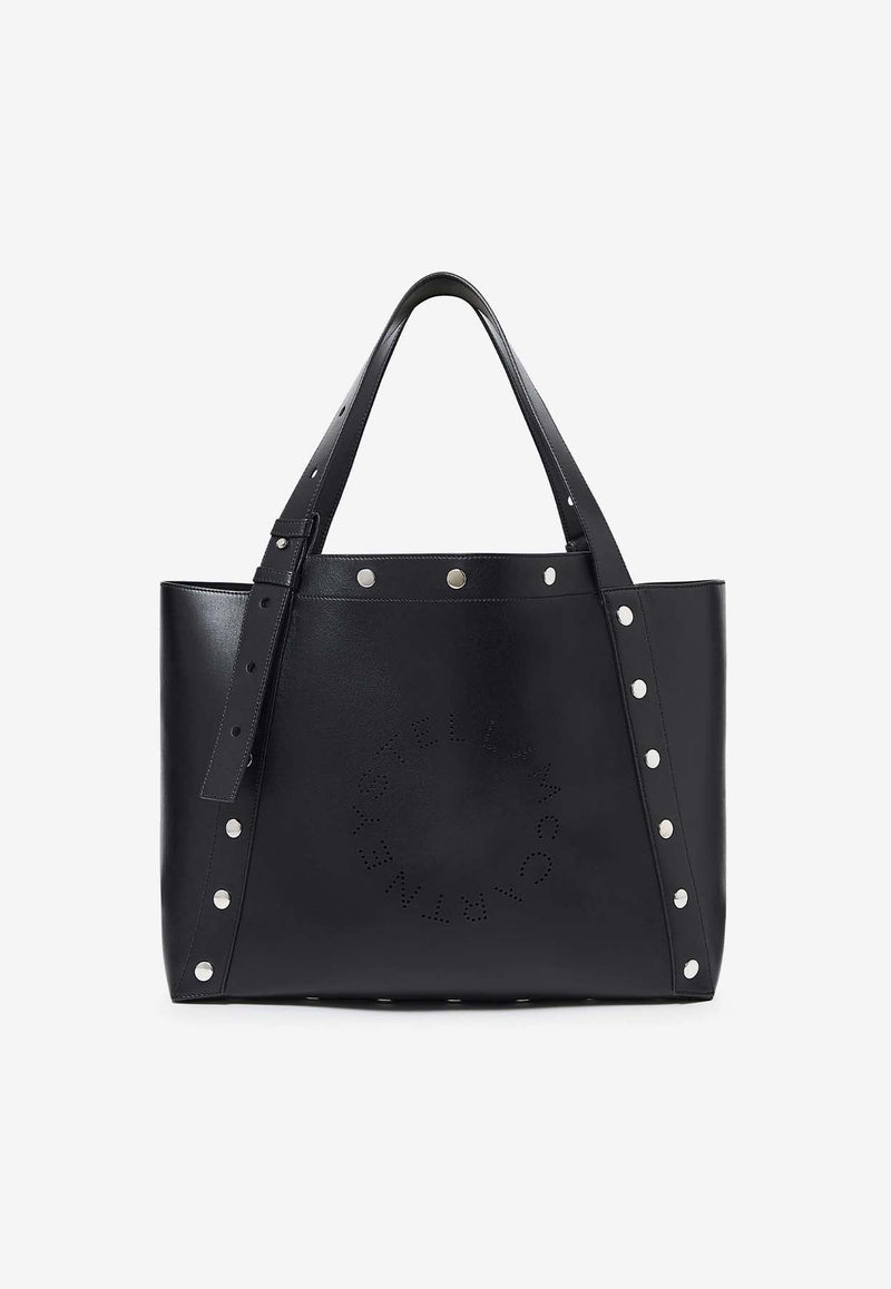 Large Studded Faux Leather Logo Tote Bag